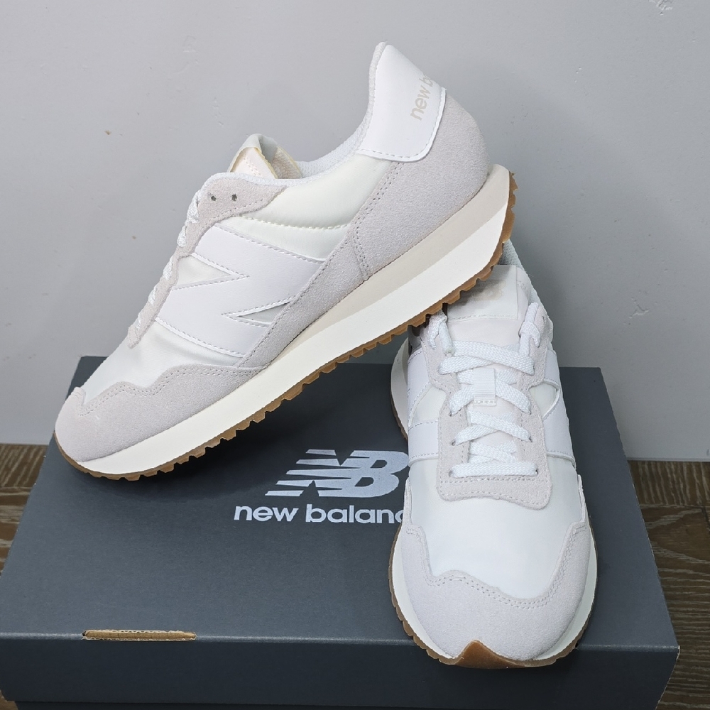 New Balance White and Light Gray Sneakers
